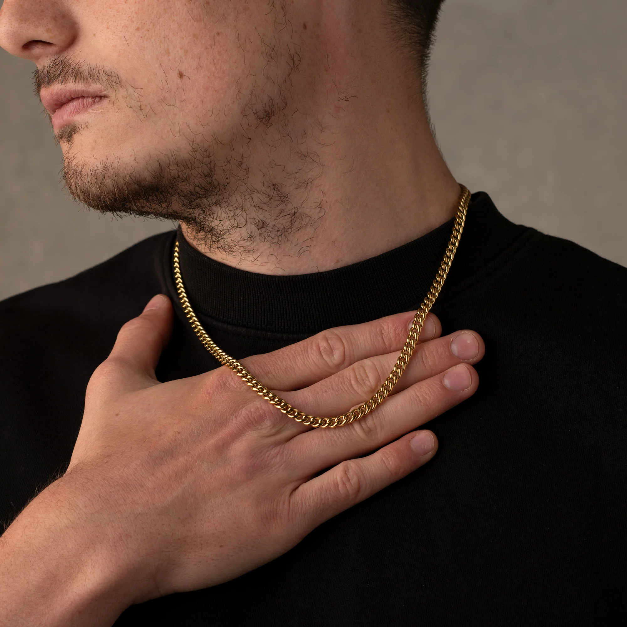 4mm Cuban Chain Necklace Gold - Image 4