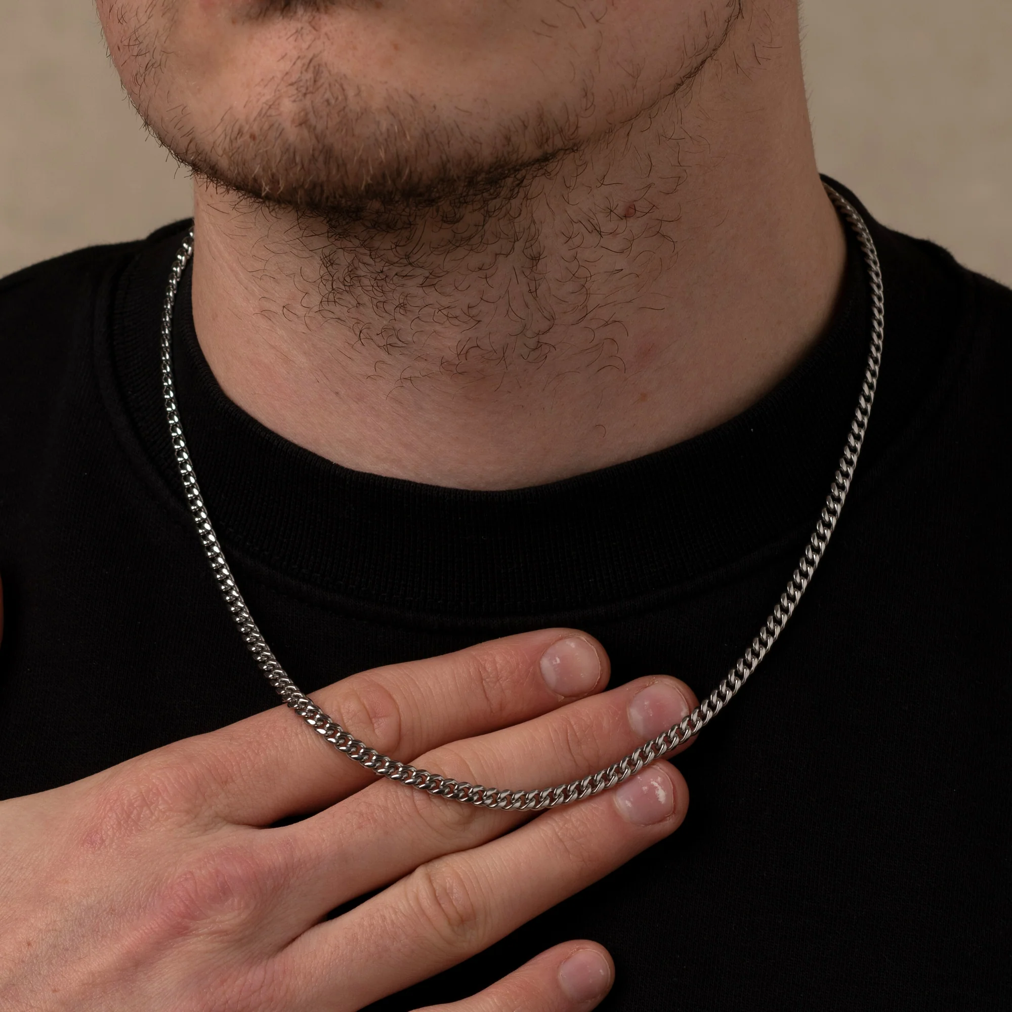 4mm Cuban Chain Necklace Silver - Image 4