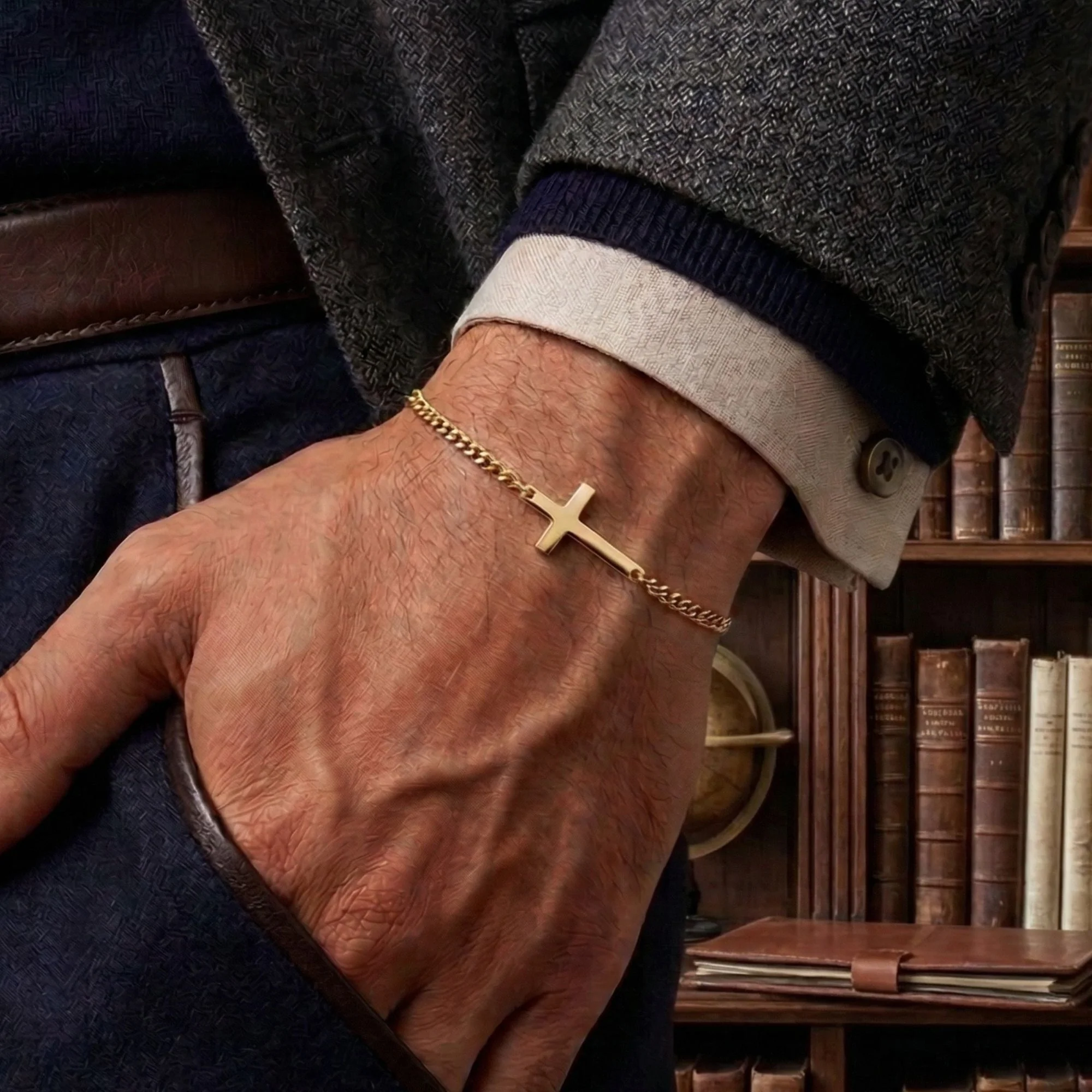 Gold Cross Bracelet Cuban Chain 3MM - Image 3