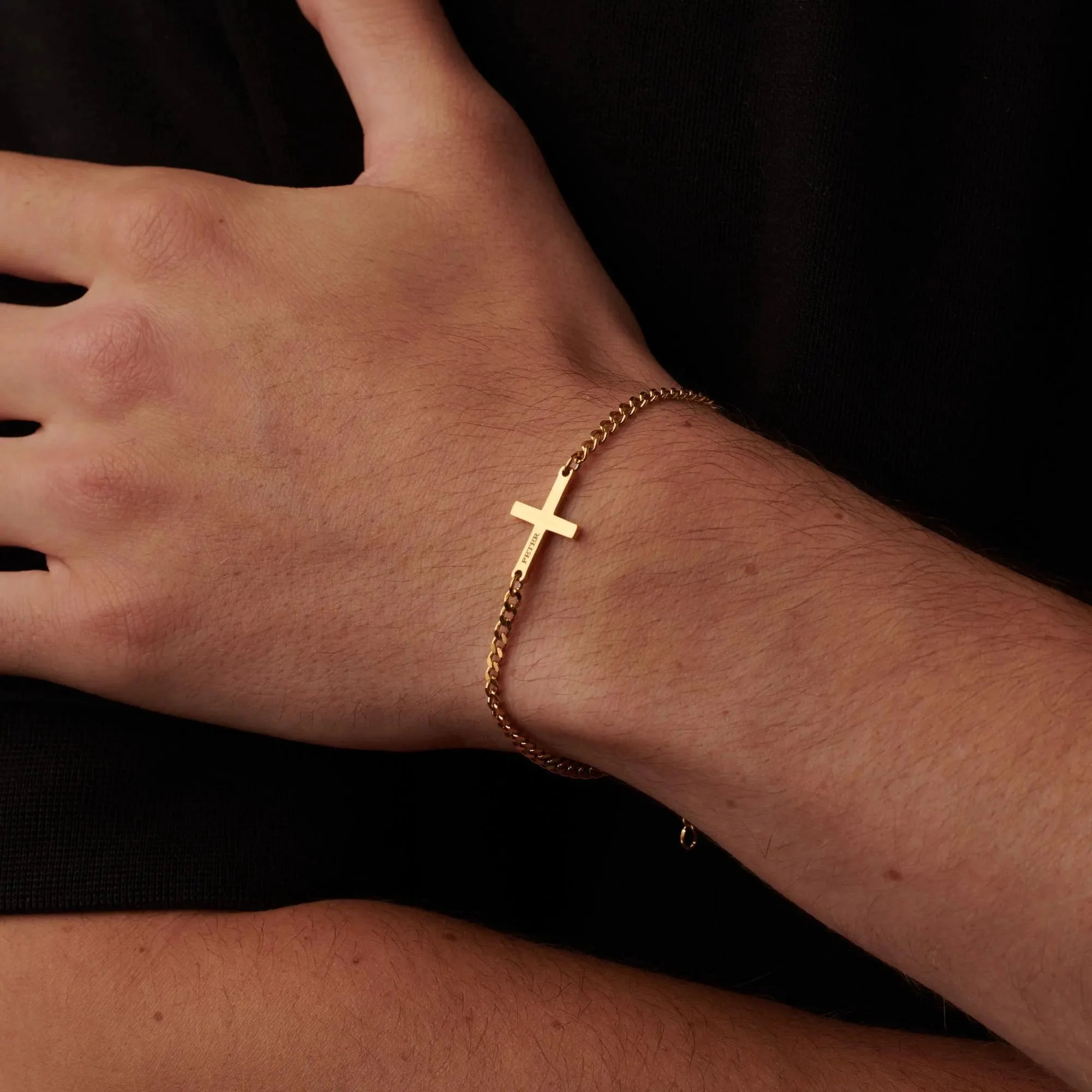 Gold Cross Bracelet Cuban Chain 3MM - Image 4