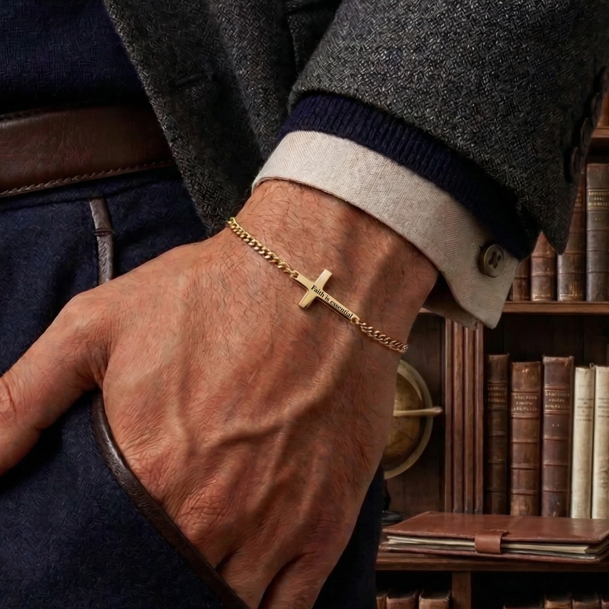 Gold Cross Bracelet Cuban Chain 3MM - Image 7