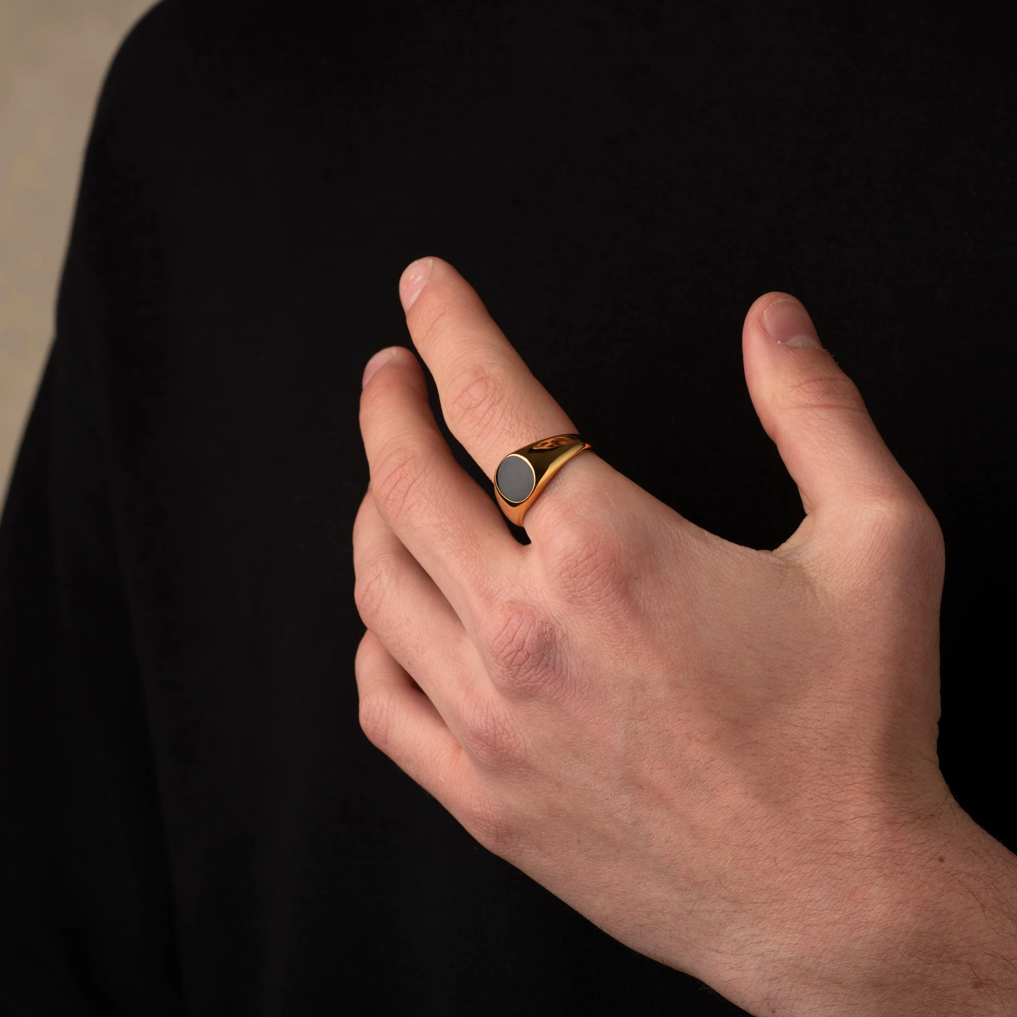 Gold Crucifix Necklace, Onyx Ring and Figaro Bracelet - Image 6