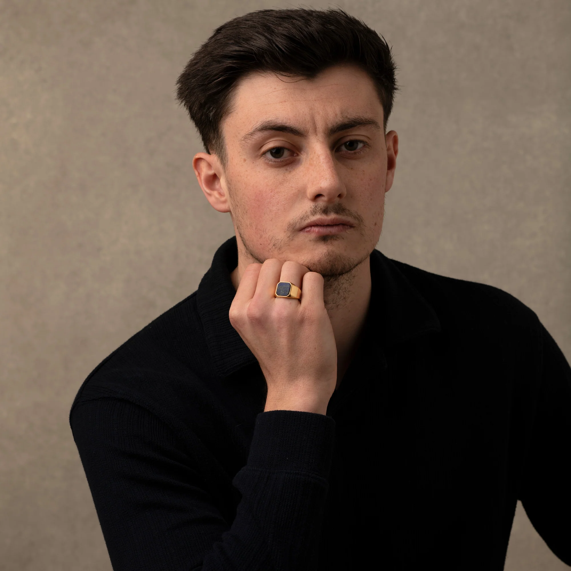Gold Lapis Stone Signet Ring - Image 6