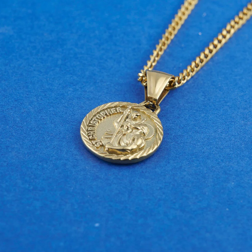 Gold St Christopher Necklace & Onyx Ring Set - Image 4