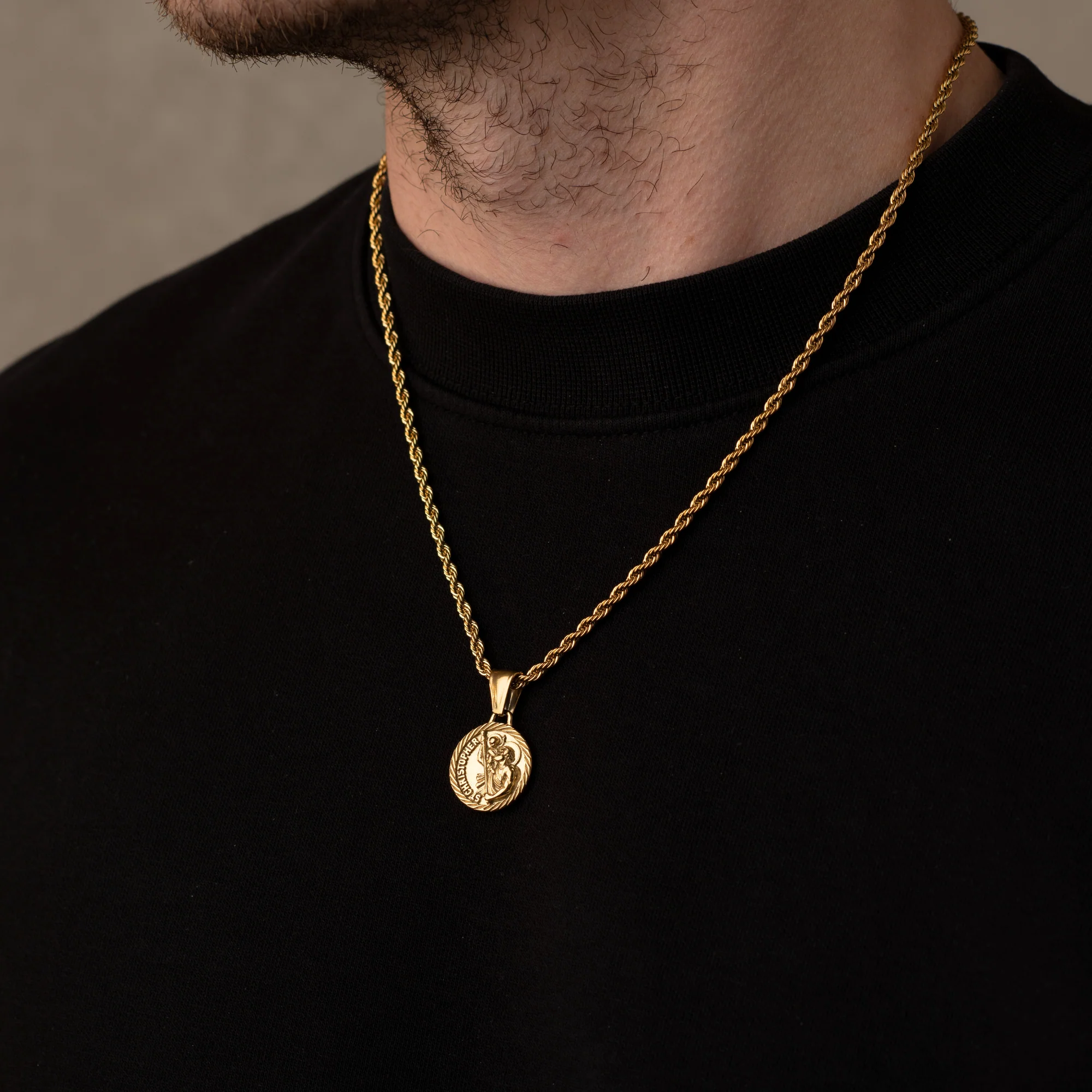 Gold St Christopher Necklace & Onyx Ring Set - Image 6