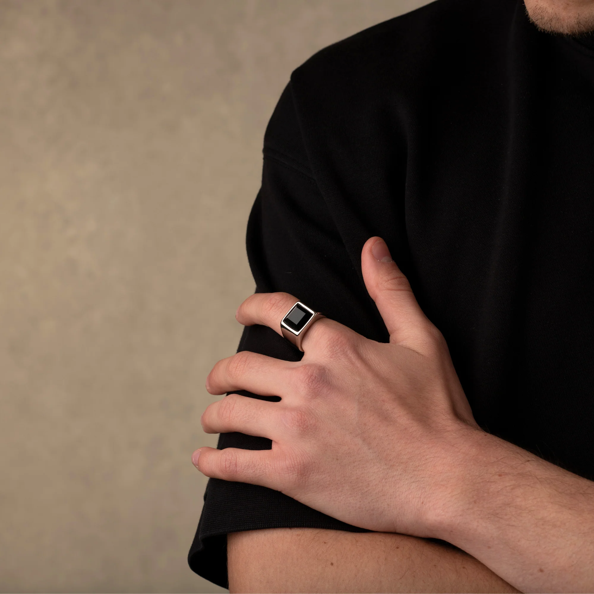 Silver Black Stone Signet Ring - Image 3