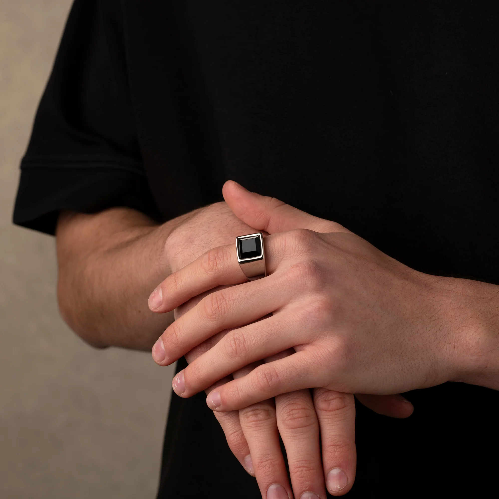 Silver Black Stone Signet Ring - Image 4
