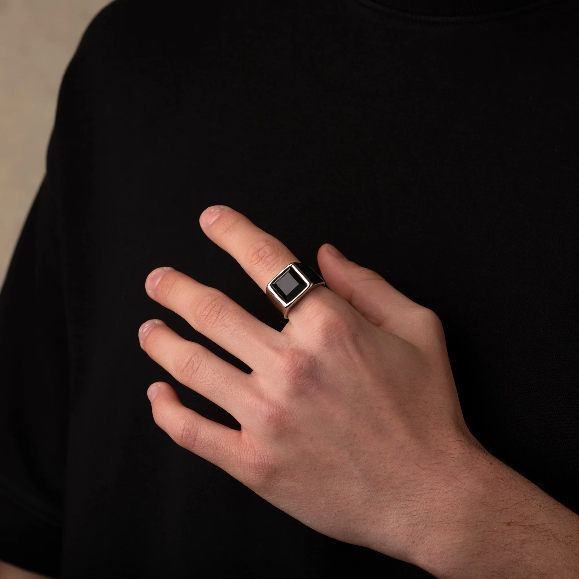Silver Black Stone Signet Ring - Image 5