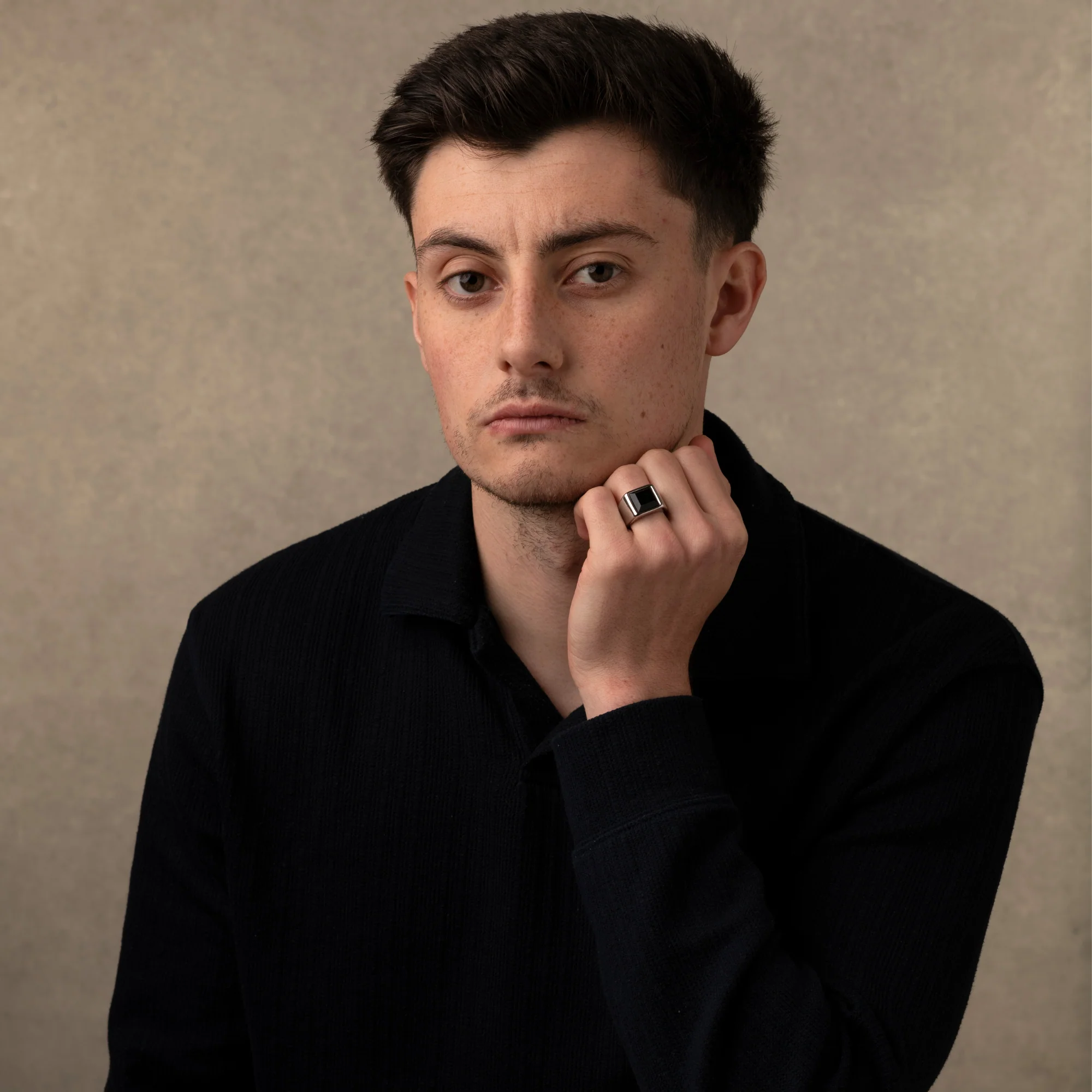 Silver Black Stone Signet Ring - Image 6