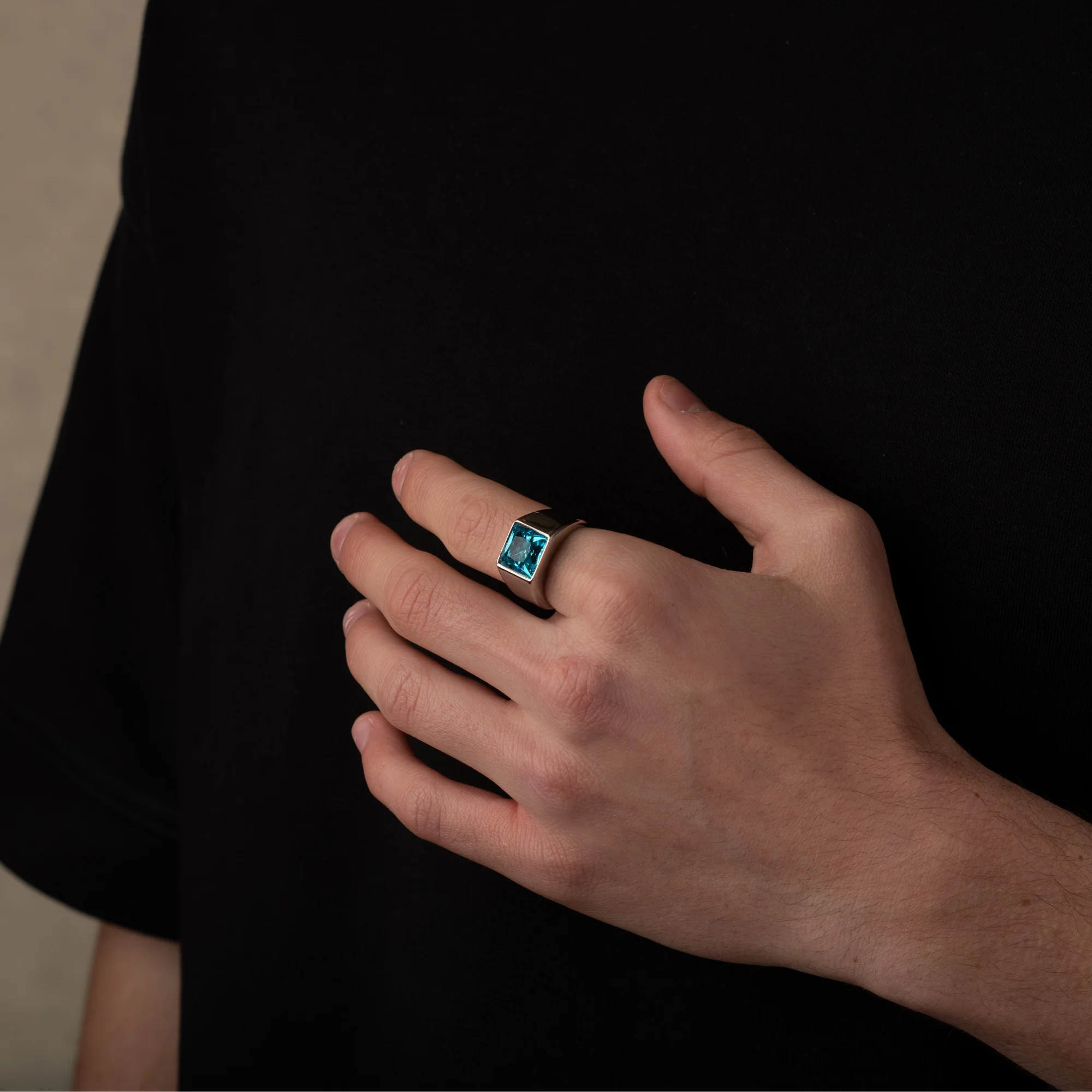 Silver Blue Stone Signet Ring - Image 5