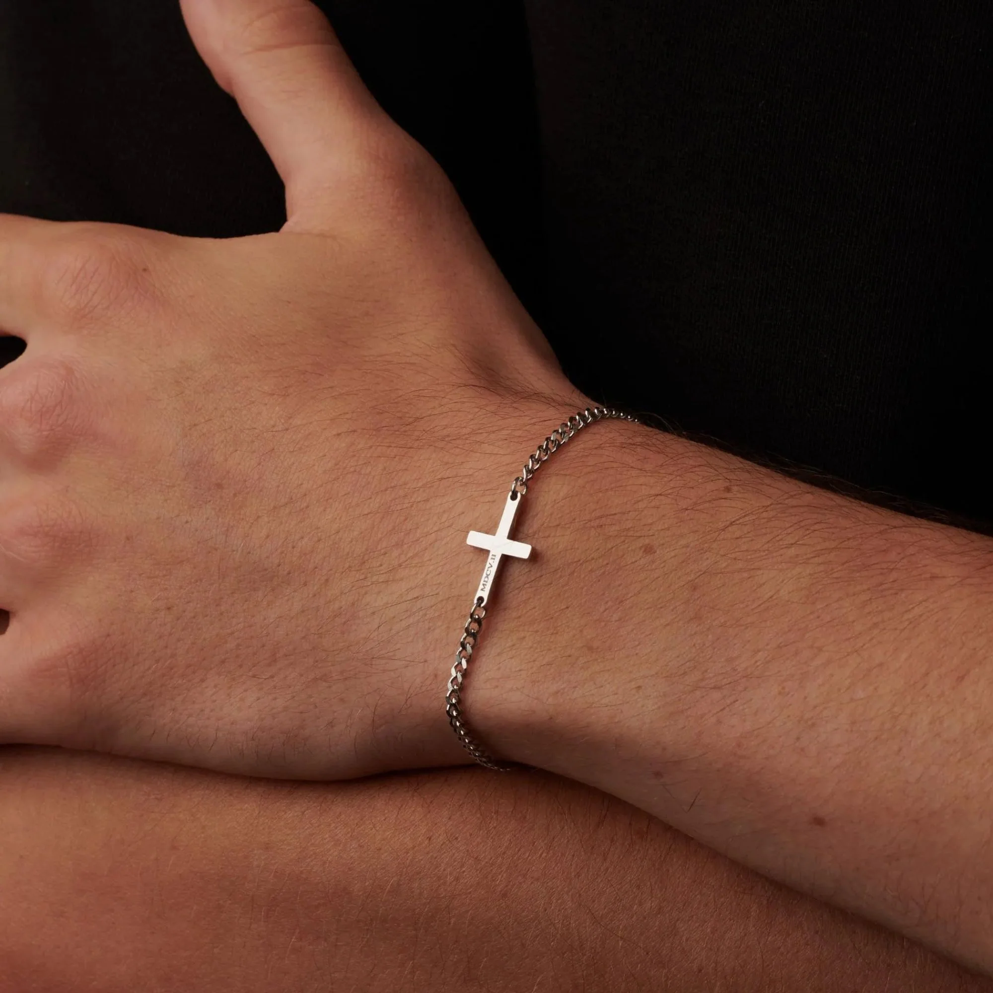 Silver Cross Bracelet Cuban Chain 3MM - Image 4