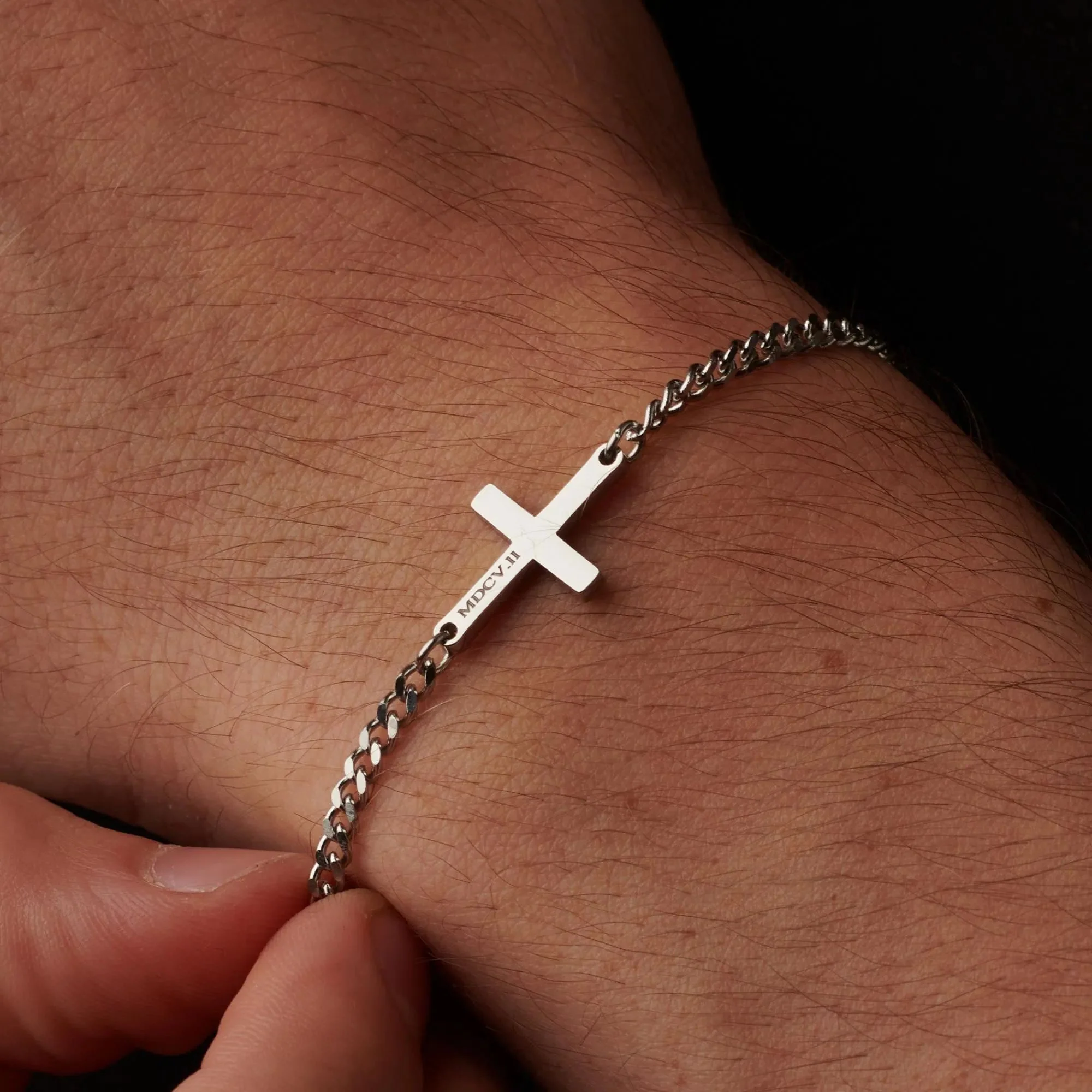 Silver Cross Bracelet Cuban Chain 3MM - Image 6