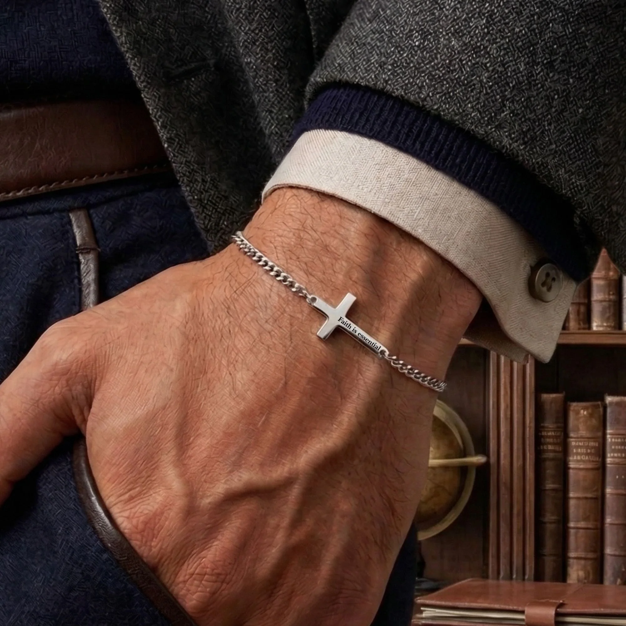 Silver Cross Bracelet Cuban Chain 3MM - Image 7