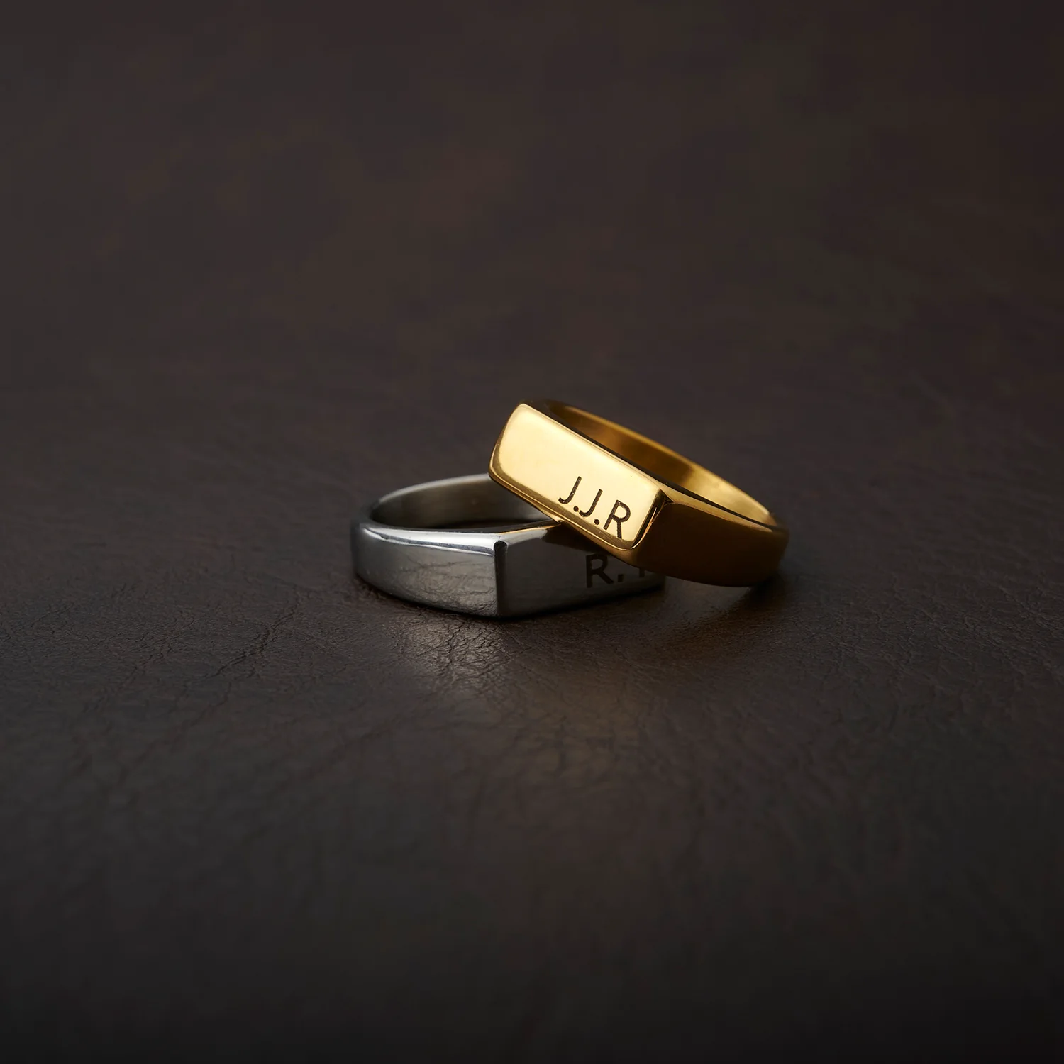 Silver Engraved Rectangle Signet Ring - Image 6