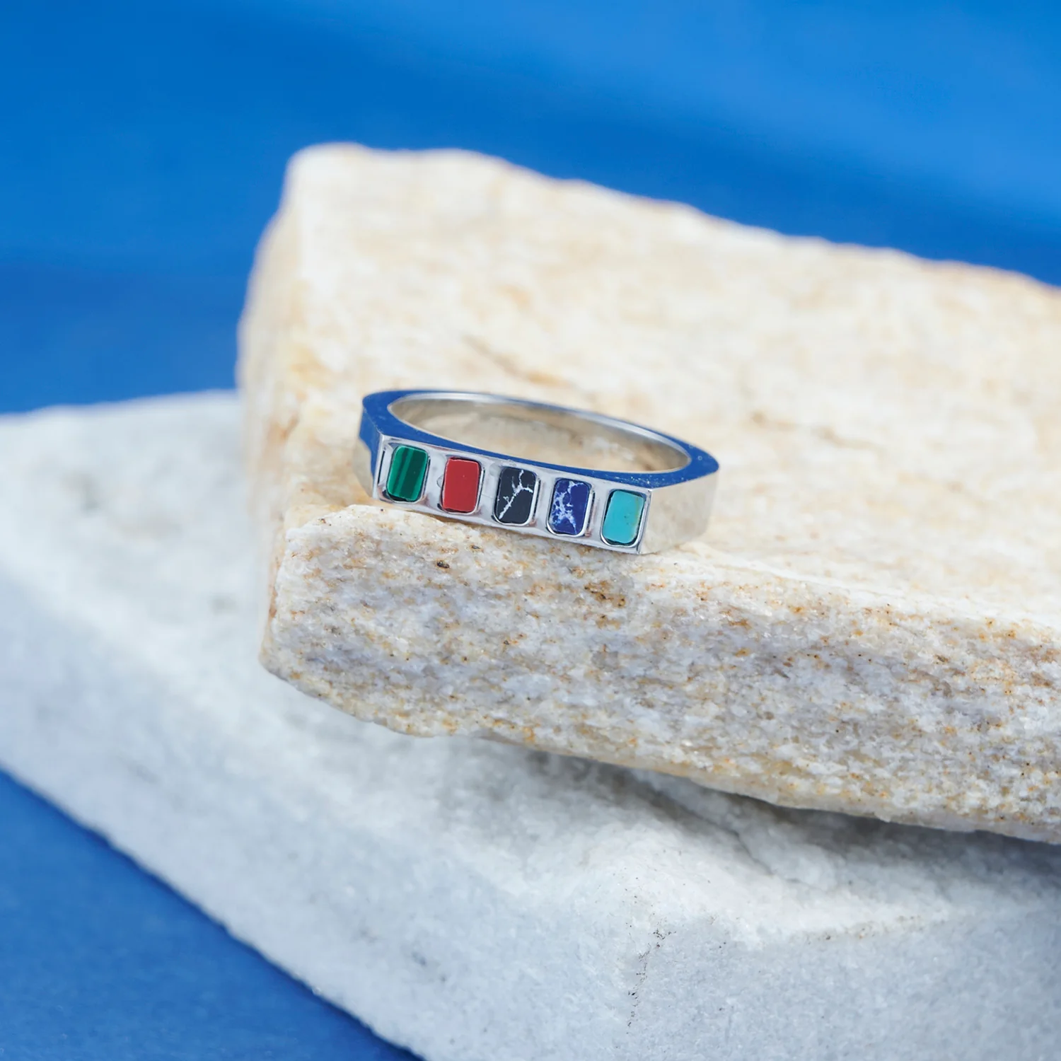 Silver Lapis Necklace, Rope Bracelet & Mayfair Ring Set - Image 3