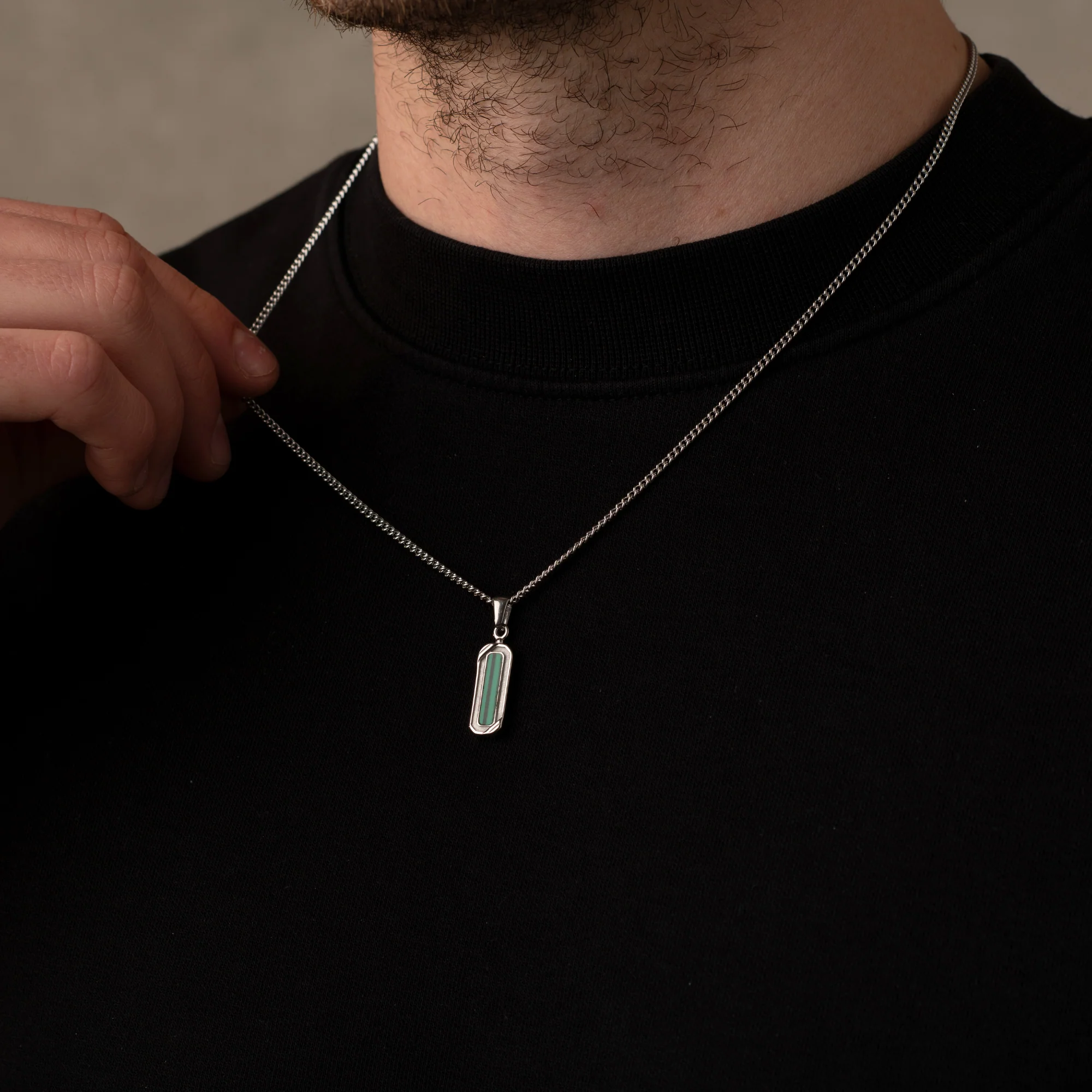 Silver Malachite Stone Necklace Pendant - Image 4