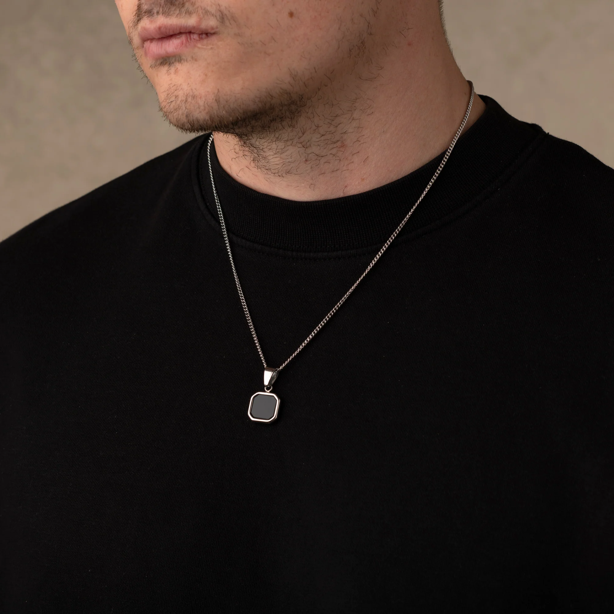Silver Onyx Stone Necklace Pendant - Image 5