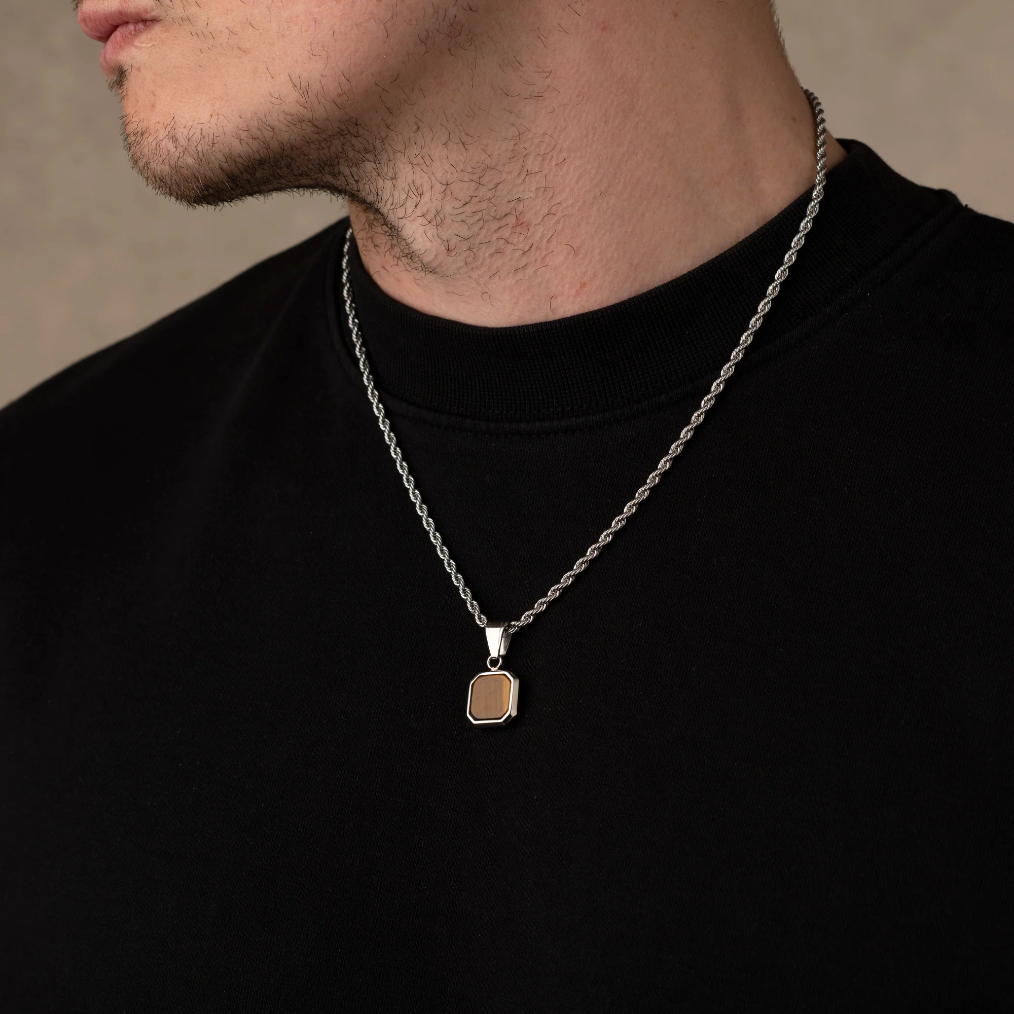 Silver Tiger Eye Stone Necklace Pendant - Image 4
