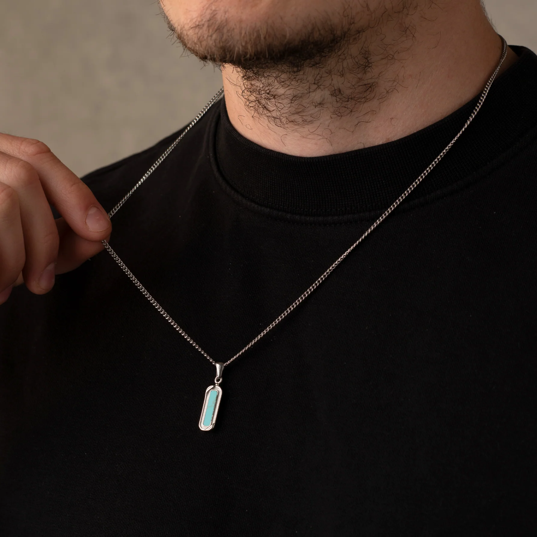 Silver Turquoise Stone Necklace Pendant - Image 4